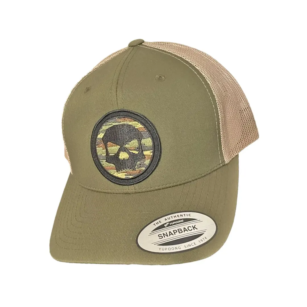 Flexfit Snapback Hat - Olive Camo Skull Icon