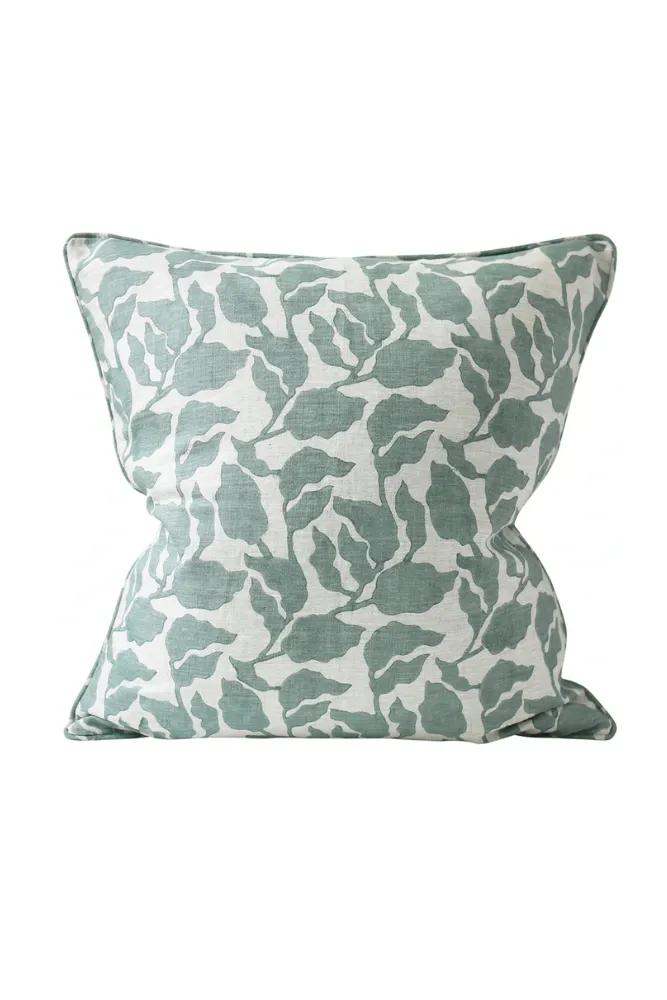 Flores Celadon Linen Pillow