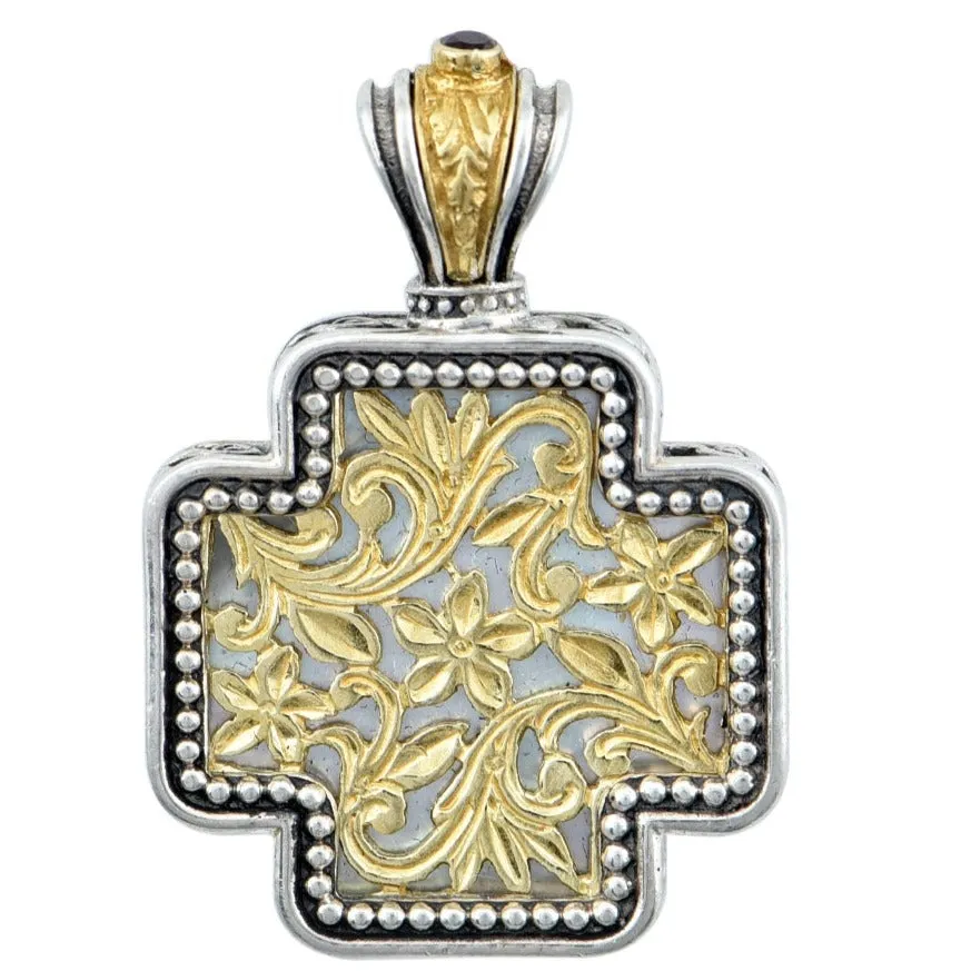 Flowery Silver Gold Plated Cross