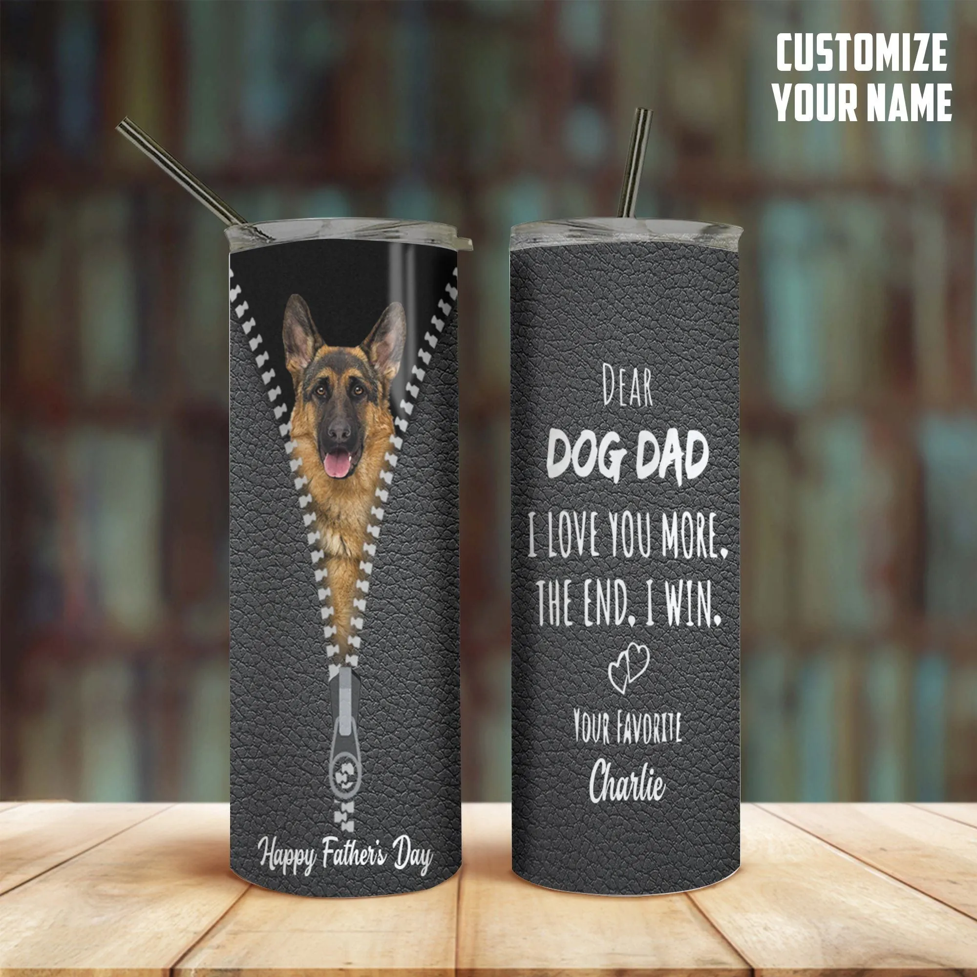 Gearhuman 3D Dear Dog Dad Fathers Day Gift Custom Name Tumbler German Shepherd Dog