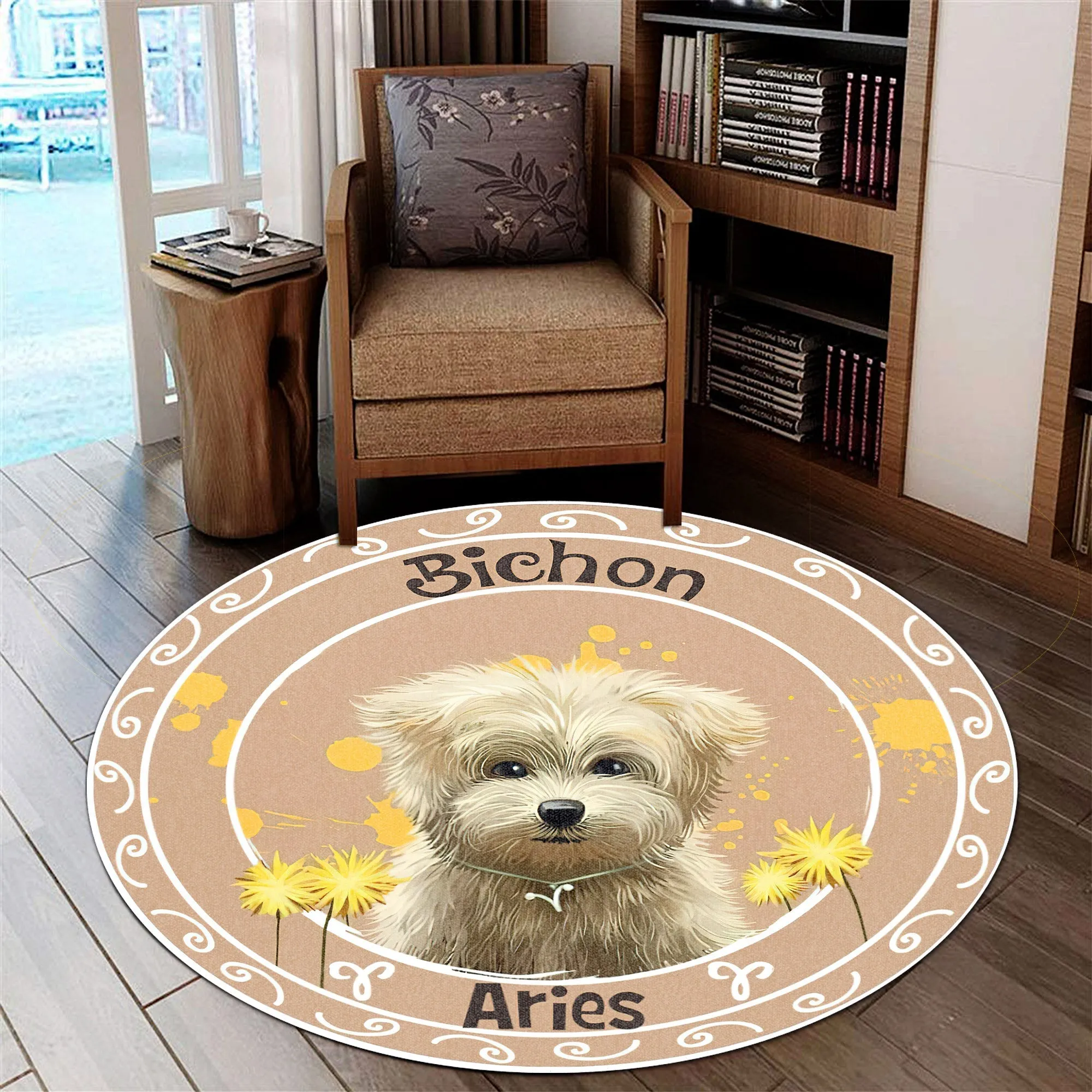 Gearhuman 3D Dog Aries Zodiac Sign Custom Name Round Rug