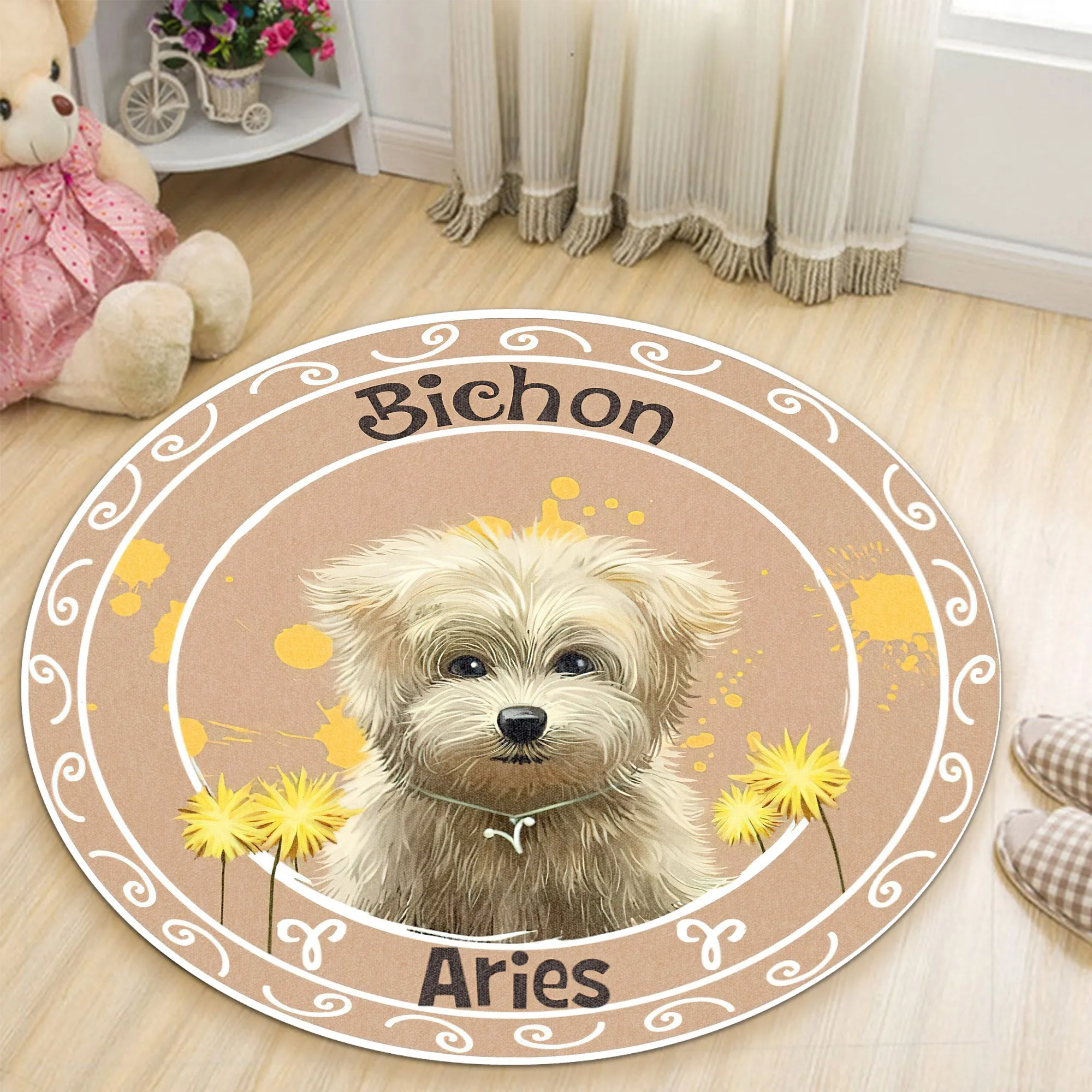 Gearhuman 3D Dog Aries Zodiac Sign Custom Name Round Rug