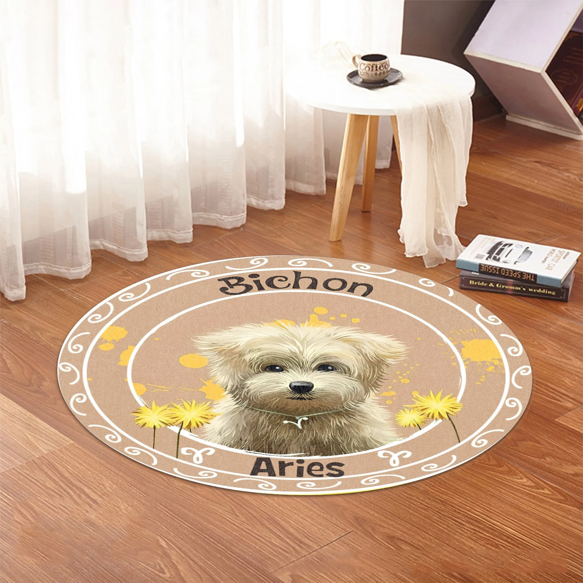 Gearhuman 3D Dog Aries Zodiac Sign Custom Name Round Rug