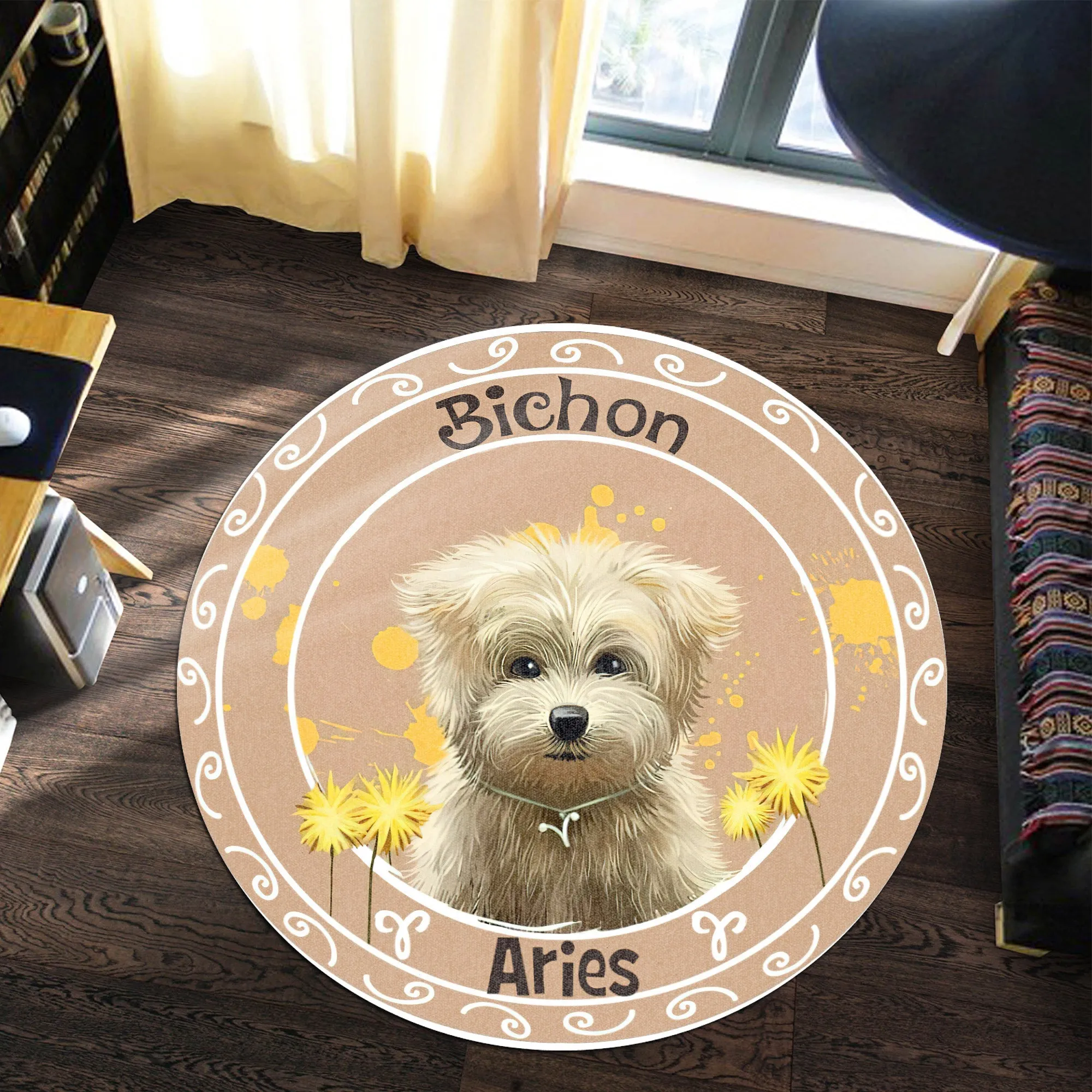 Gearhuman 3D Dog Aries Zodiac Sign Custom Name Round Rug