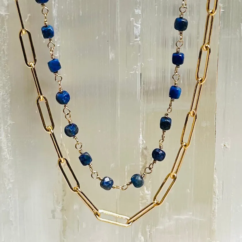 Gemstone Rosary Necklace ~ Lapis Cubed