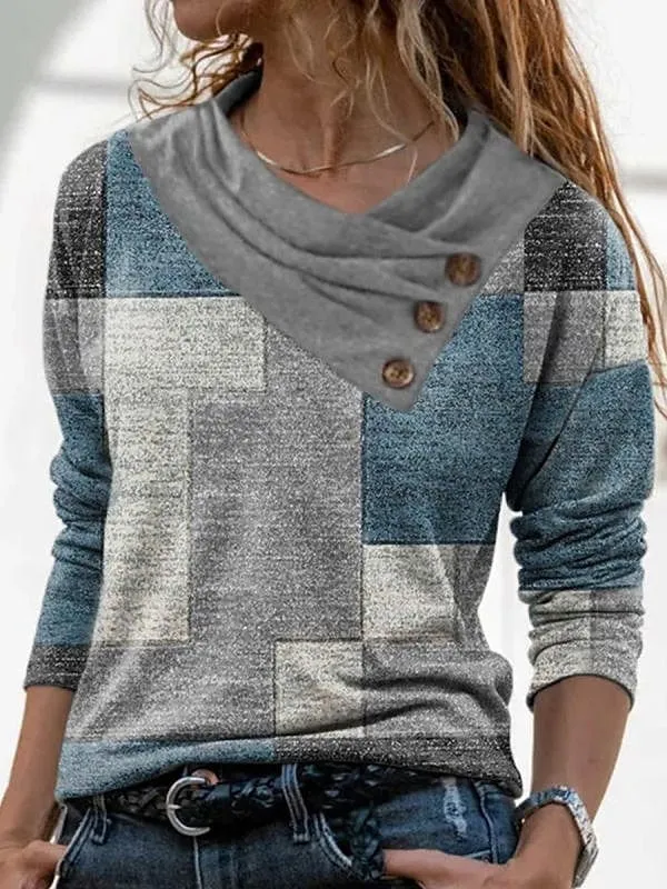 Geometric Abstract Long Sleeve T-shirt for Women