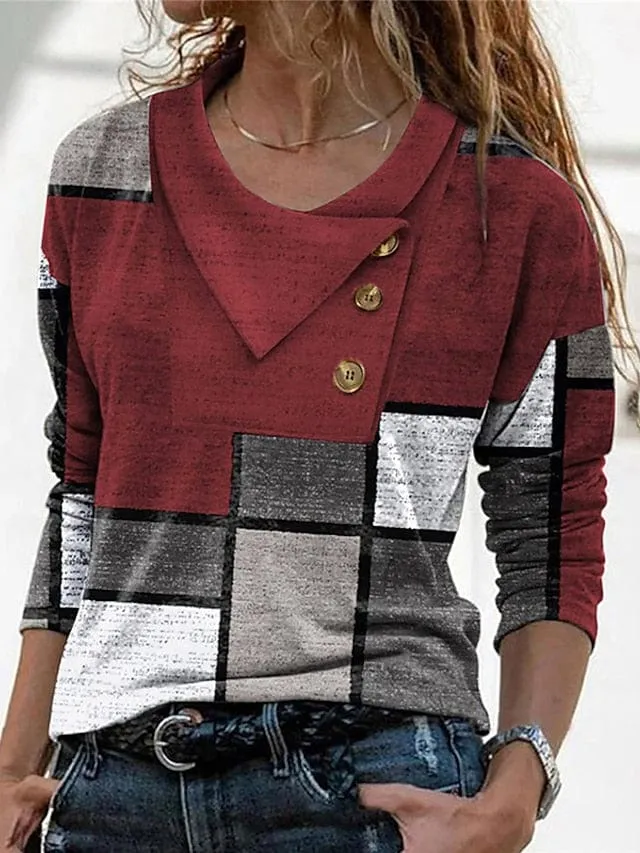 Geometric Abstract Long Sleeve T-shirt for Women