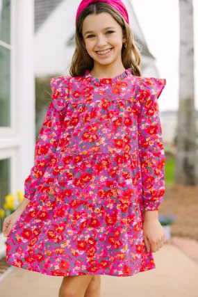 Girls: Make My Day Fuchsia Pink Ditsy Floral L/S Babydoll Dress