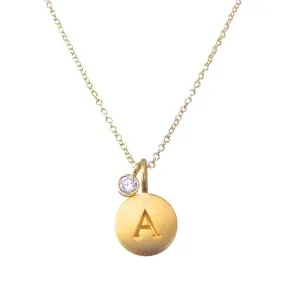 Gold Initial Charm Necklace with CZ Charm