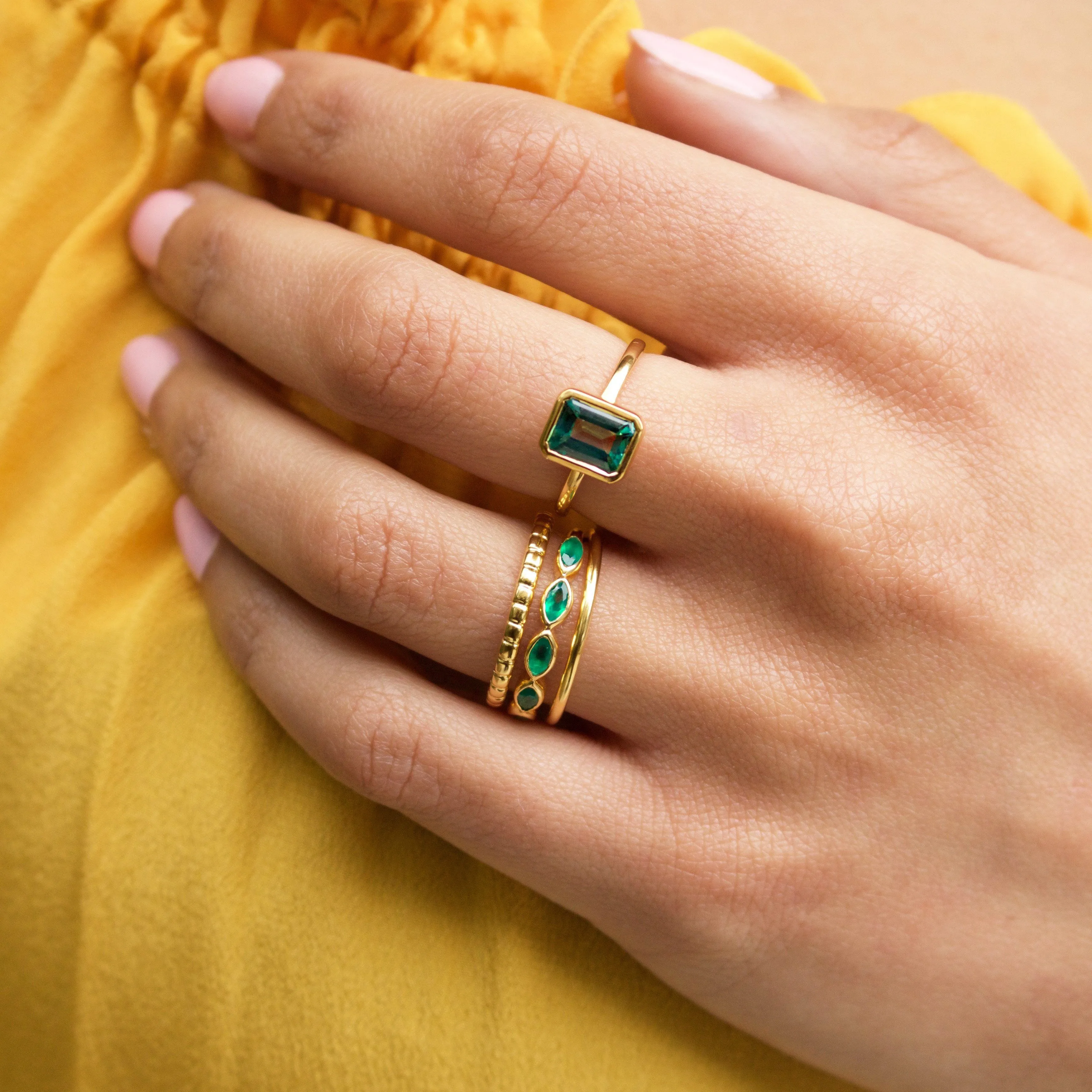 Green Onyx Marquise Gemstone Stacking Ring