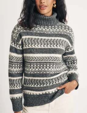 Grey Fair Isle Knitted Wool Roll Neck Jumper