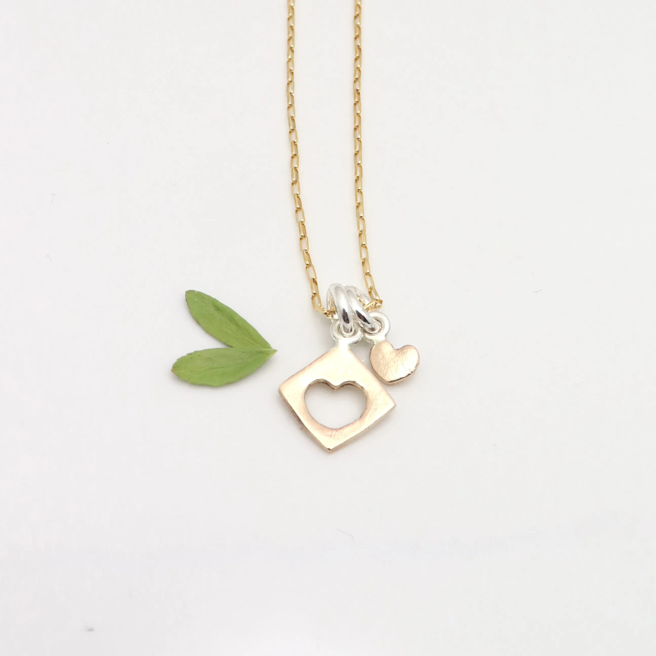 HEART Collection:  Cutout Heart & Petite Heart Necklace - Silver