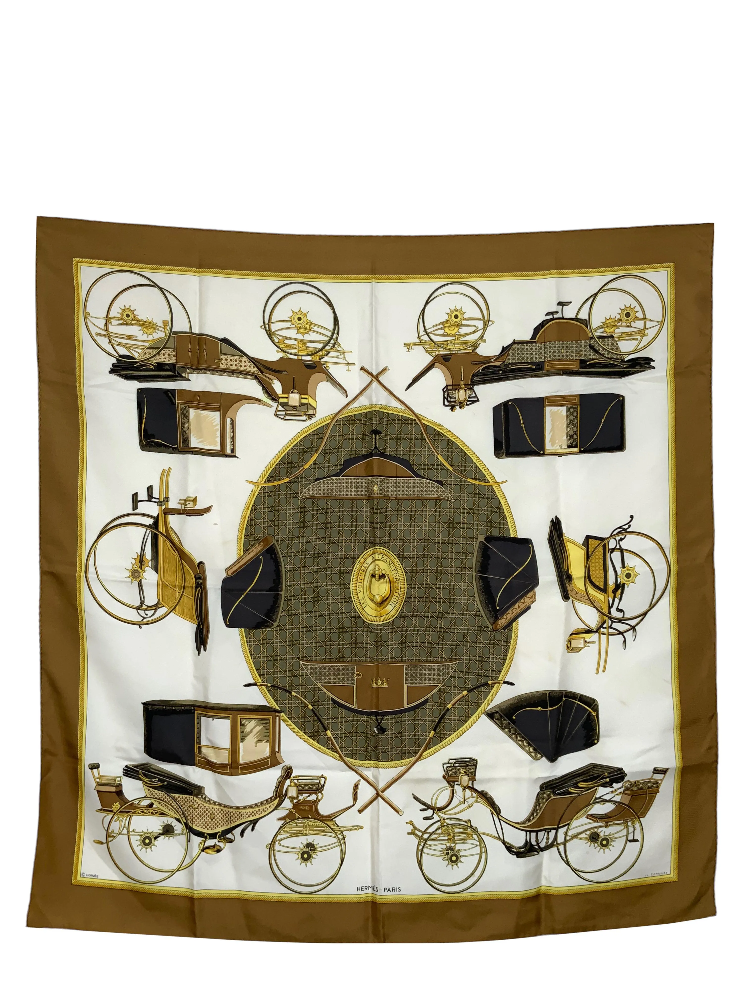 HERMES Les Voitures a Transformation Silk Scarf 90