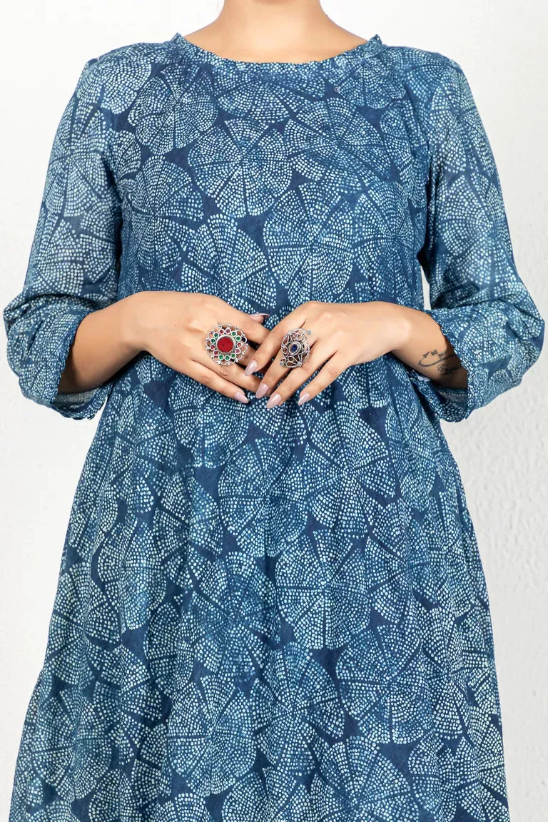 Indigo Dress In Hand Block Dabu Print