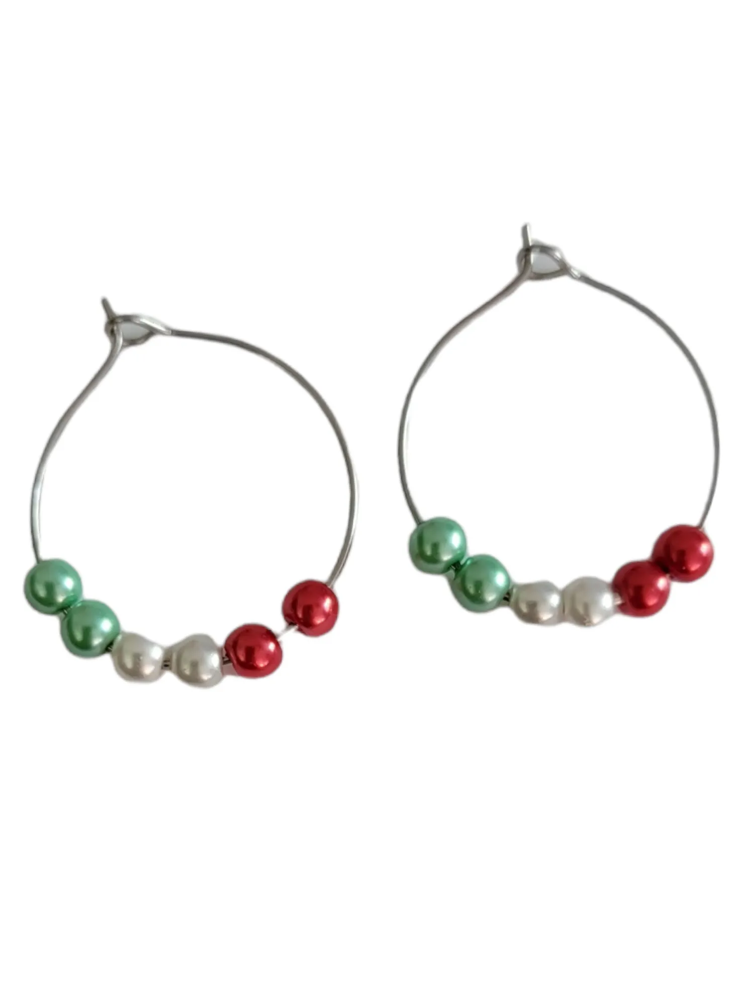 Italian Flag Dainty Pearl Hoop Earrings