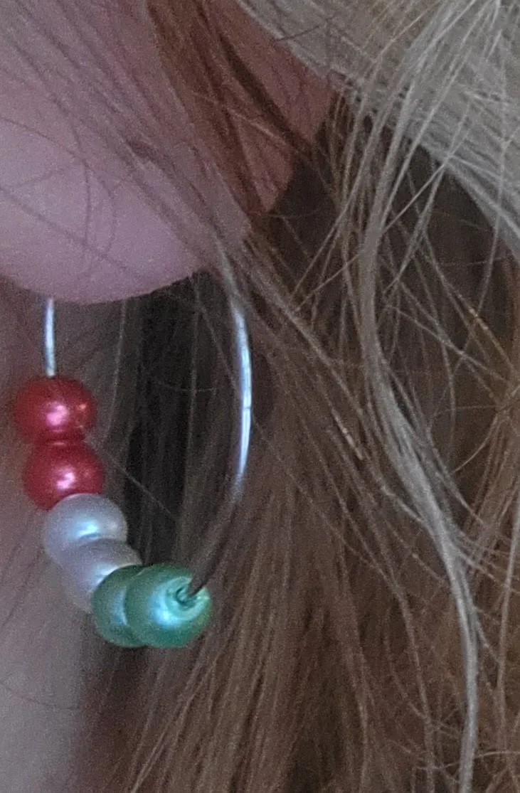 Italian Flag Dainty Pearl Hoop Earrings