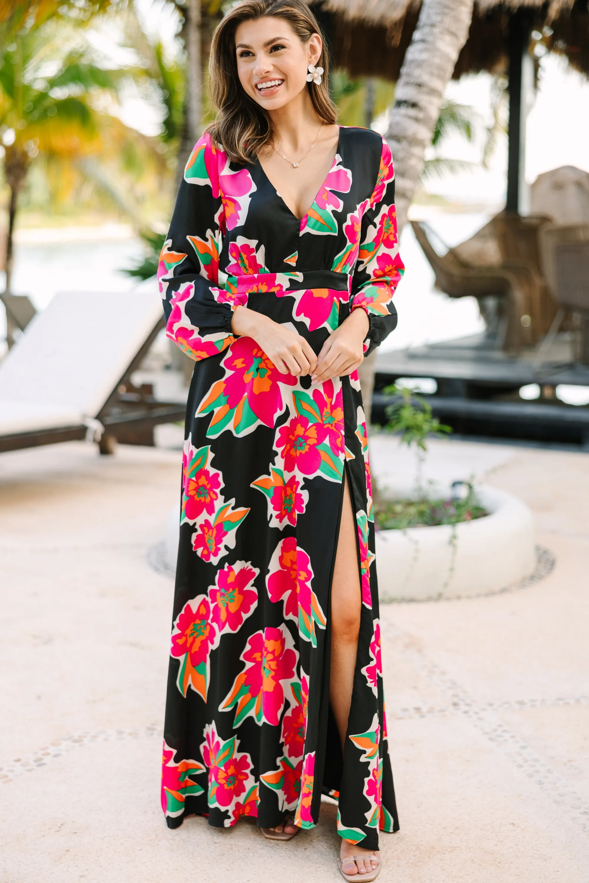 Just Feels Right Black Floral Maxi Dress