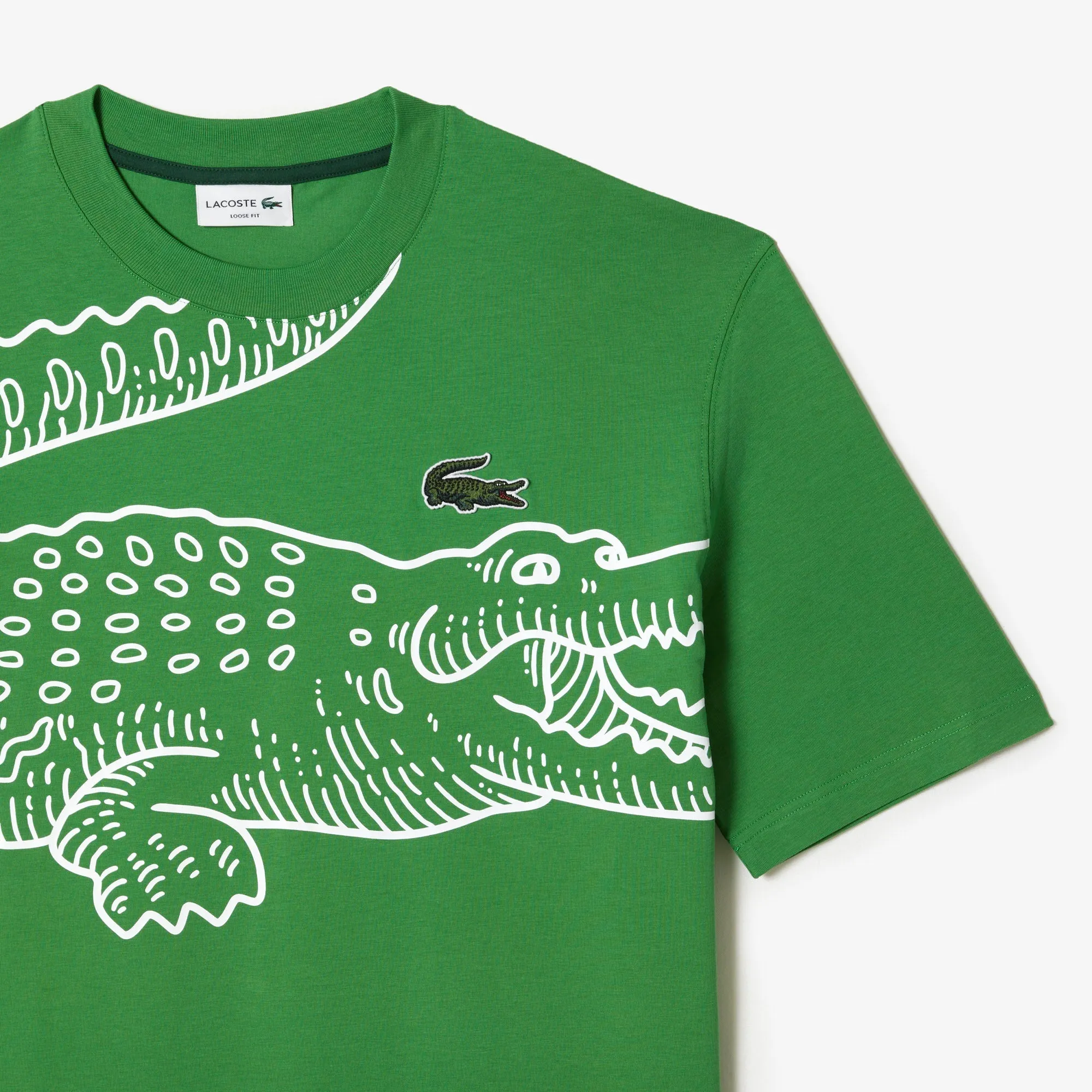 LACOSTE Men’s Crew Neck Loose Fit Crocodile Print T-Shirt