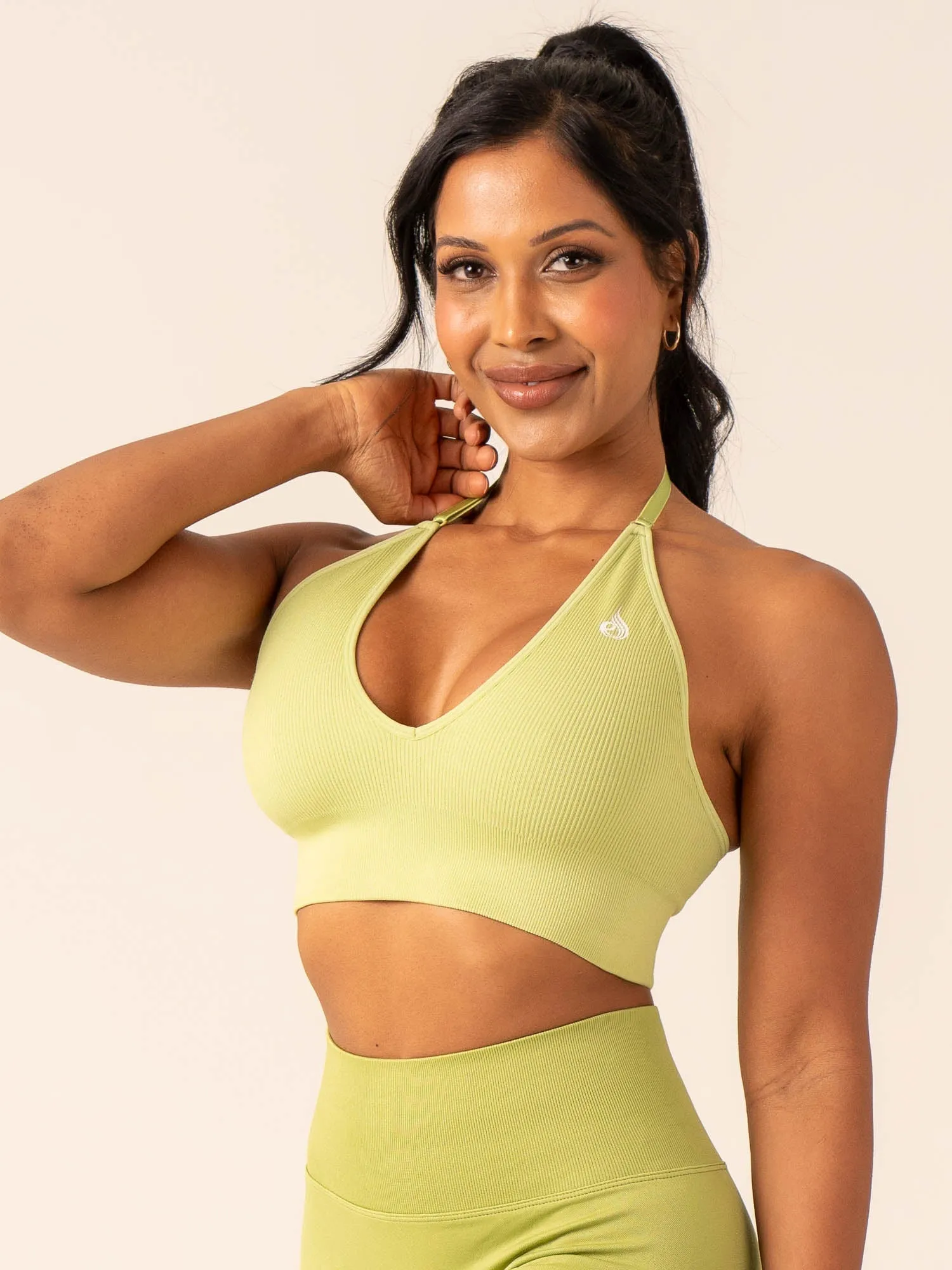 Lift Rib Seamless Halter Sports Bra - Olive