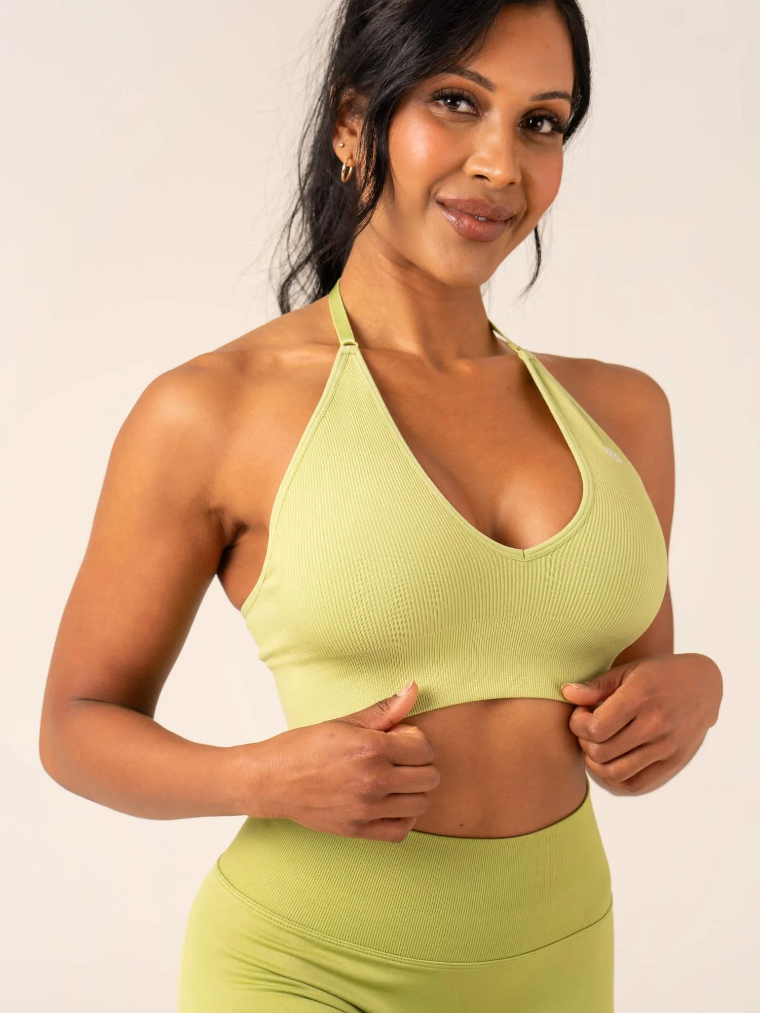 Lift Rib Seamless Halter Sports Bra - Olive