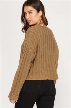 Long Sleeve V-Neck Sweater Crop Top