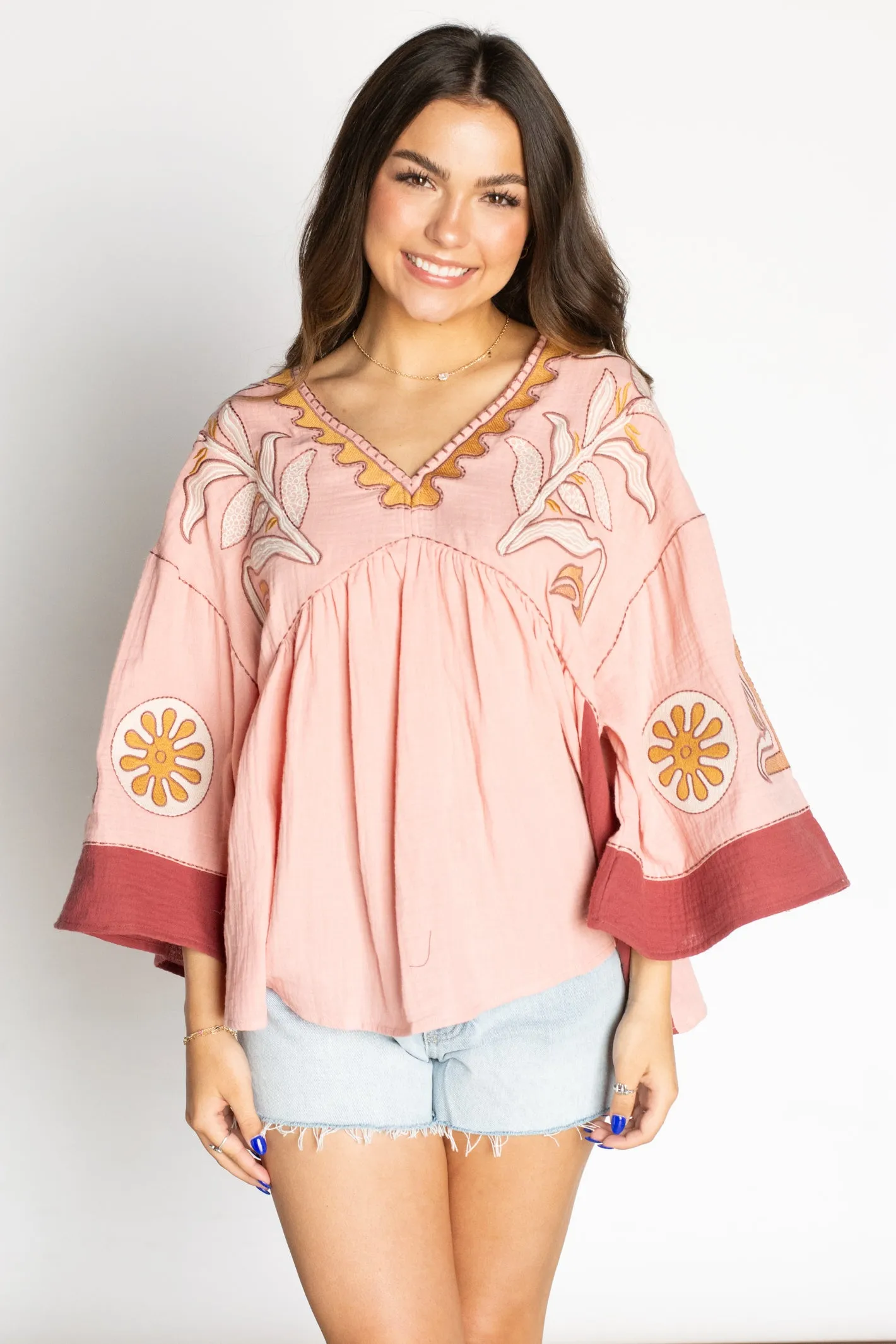 Love in Your Eyes Light Pink Embroidered Top