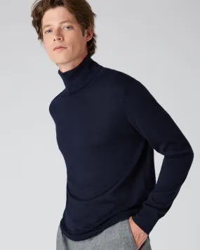 Men's Pimlico Fine Gauge Cashmere Roll Neck Jumper Navy Blue