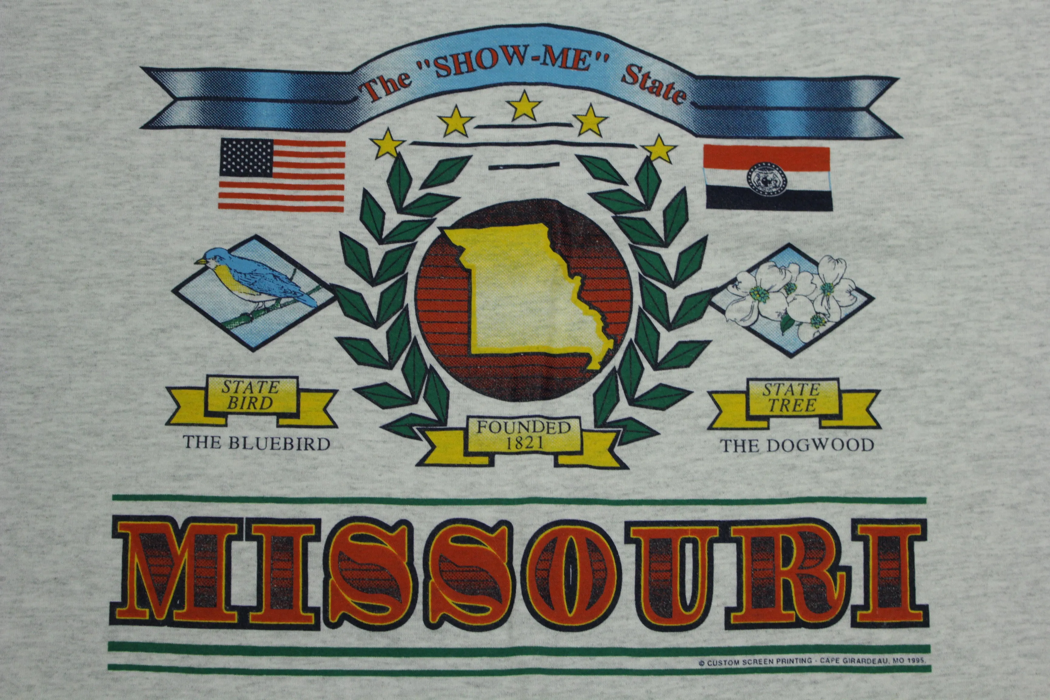 Missouri Show Me State  USA Vintage 90's Striped Single Stitch Tourist 1995 T-Shirt