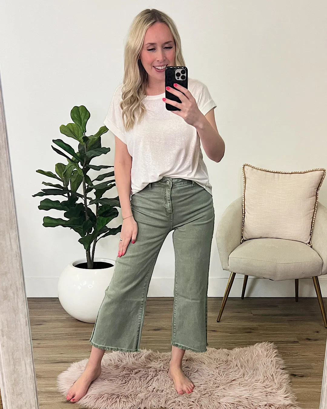 NEW! Mae Wide Leg Cropped Jeans - Olive