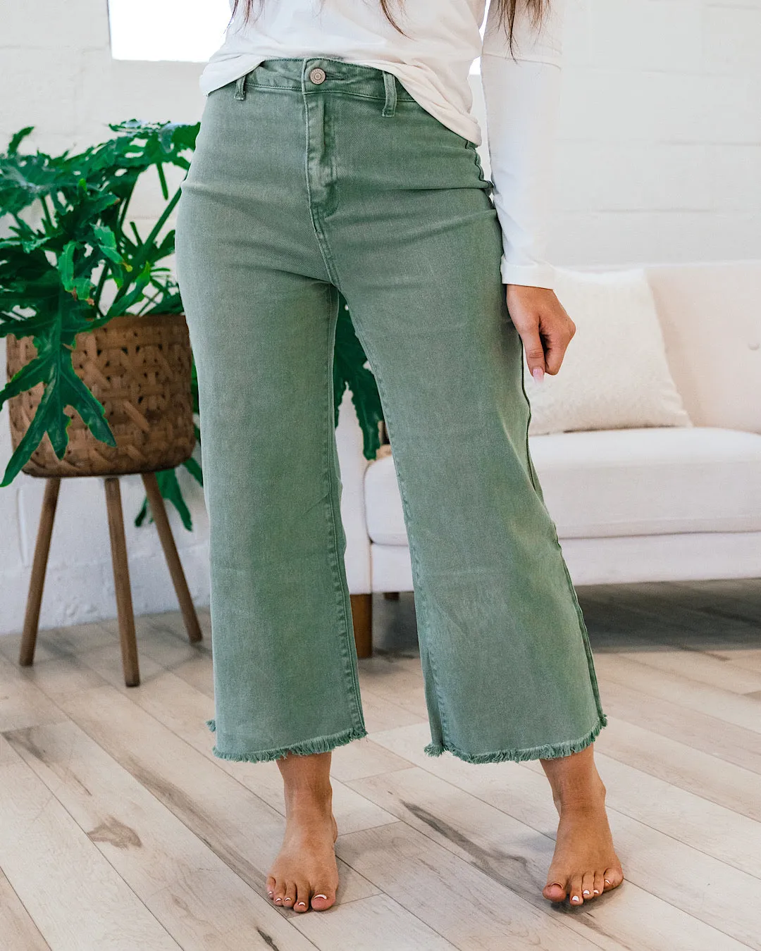 NEW! Mae Wide Leg Cropped Jeans - Olive