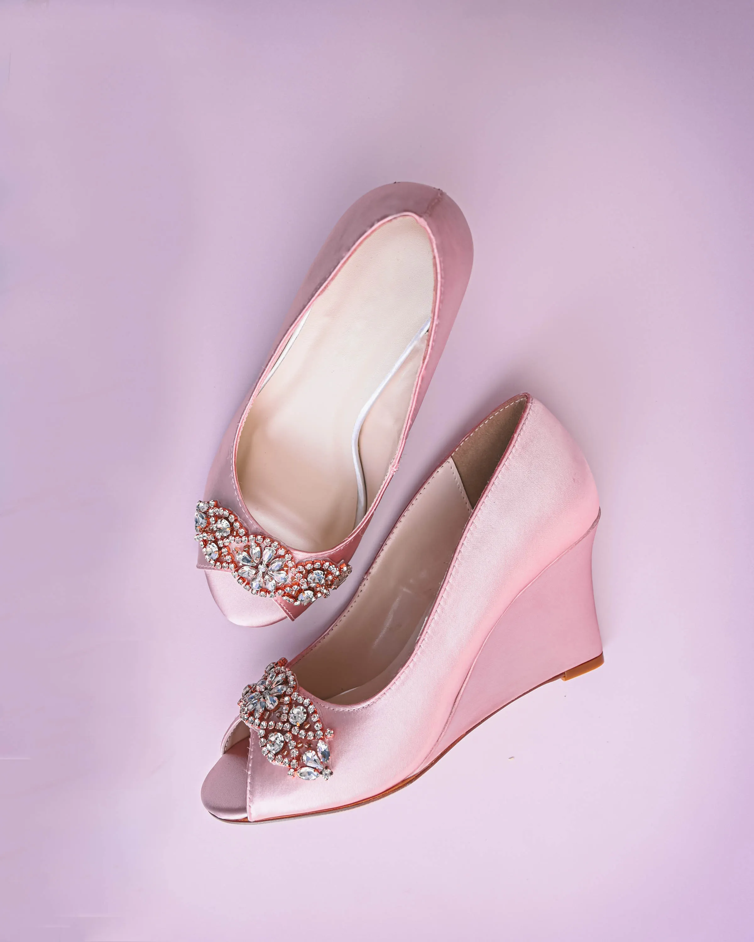 Nicole Blush Bridal Wedges with Rose Gold & Silver Crystal Applique