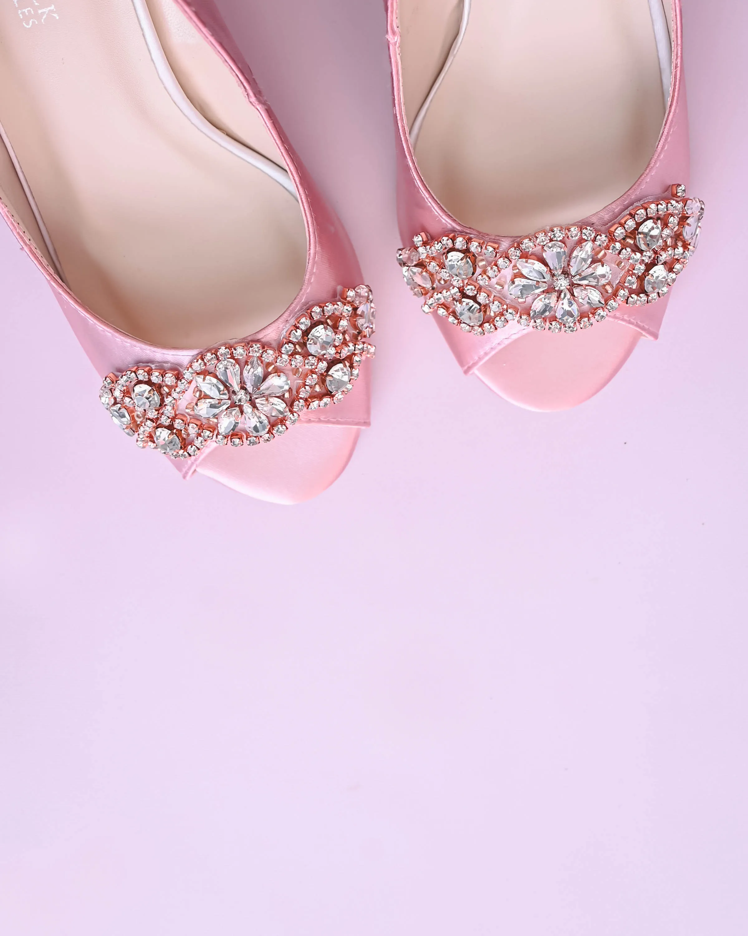 Nicole Blush Bridal Wedges with Rose Gold & Silver Crystal Applique