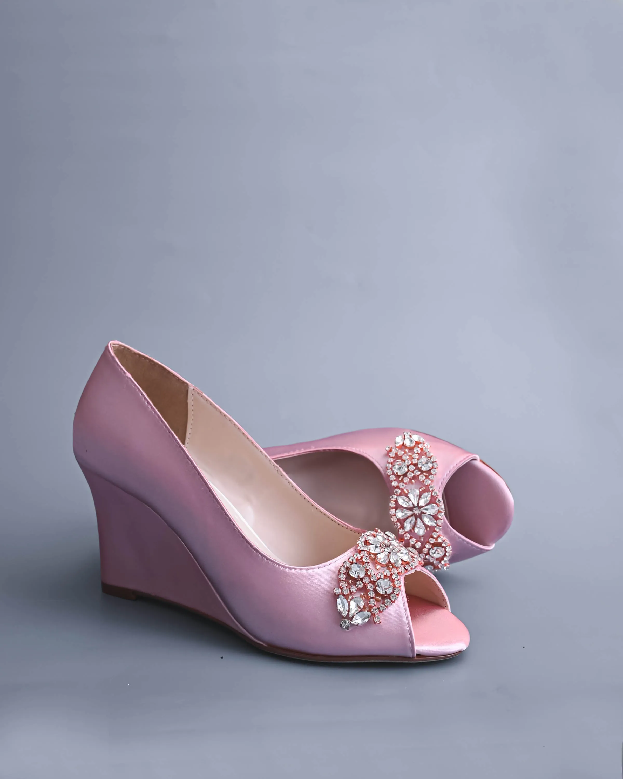 Nicole Blush Bridal Wedges with Rose Gold & Silver Crystal Applique