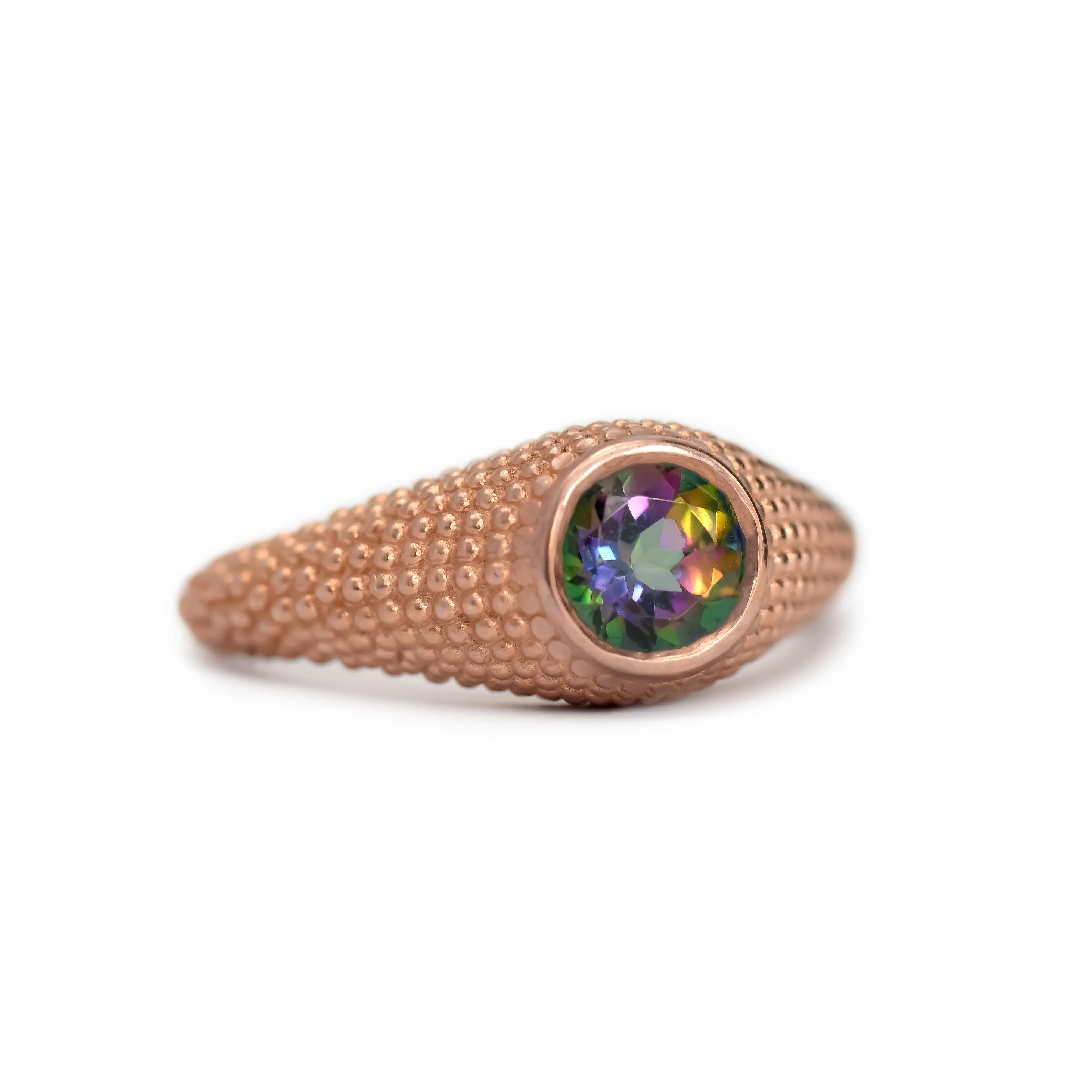 Nubia Round Mystic Topaz Rose Gold Ring Size 7.25US