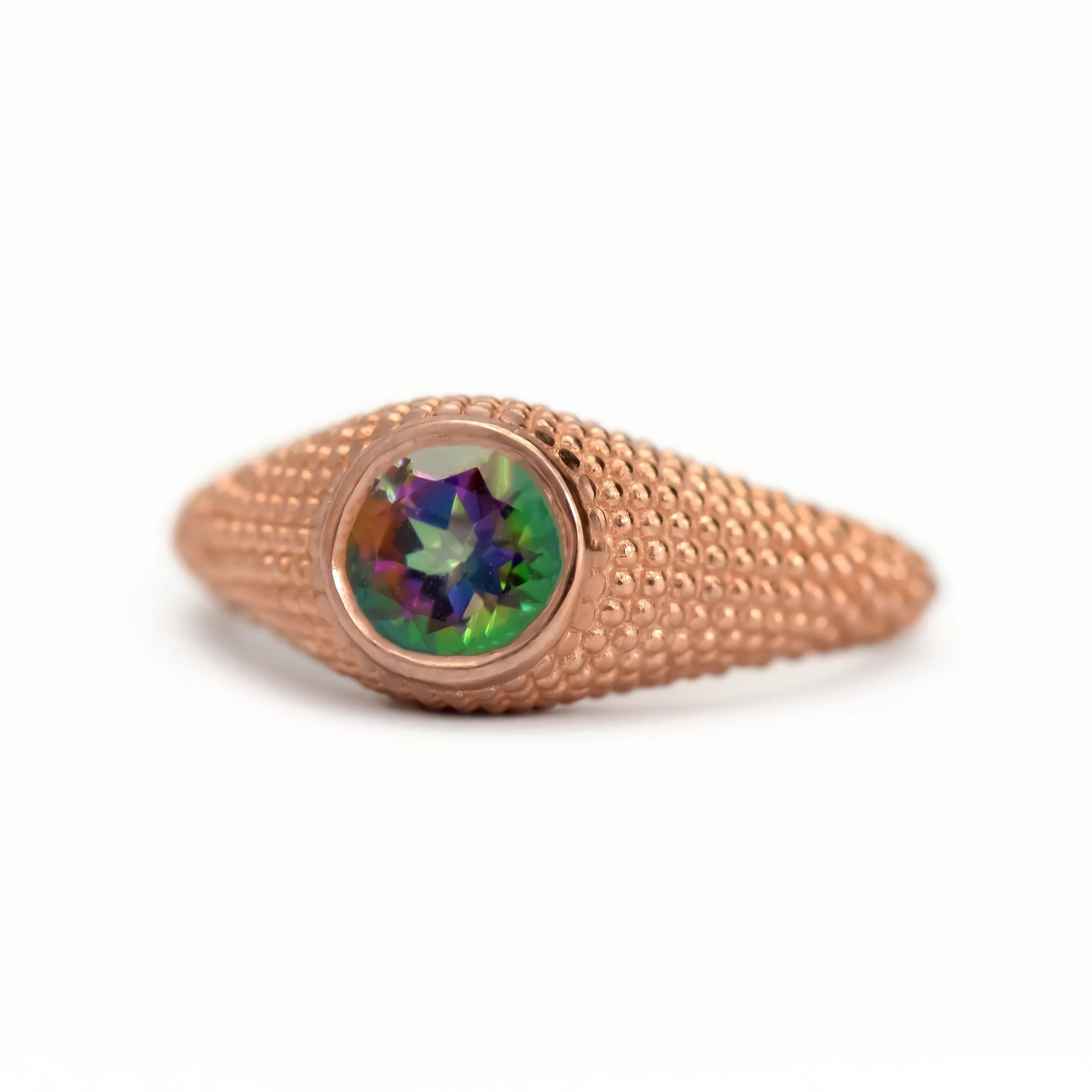 Nubia Round Mystic Topaz Rose Gold Ring Size 7.25US