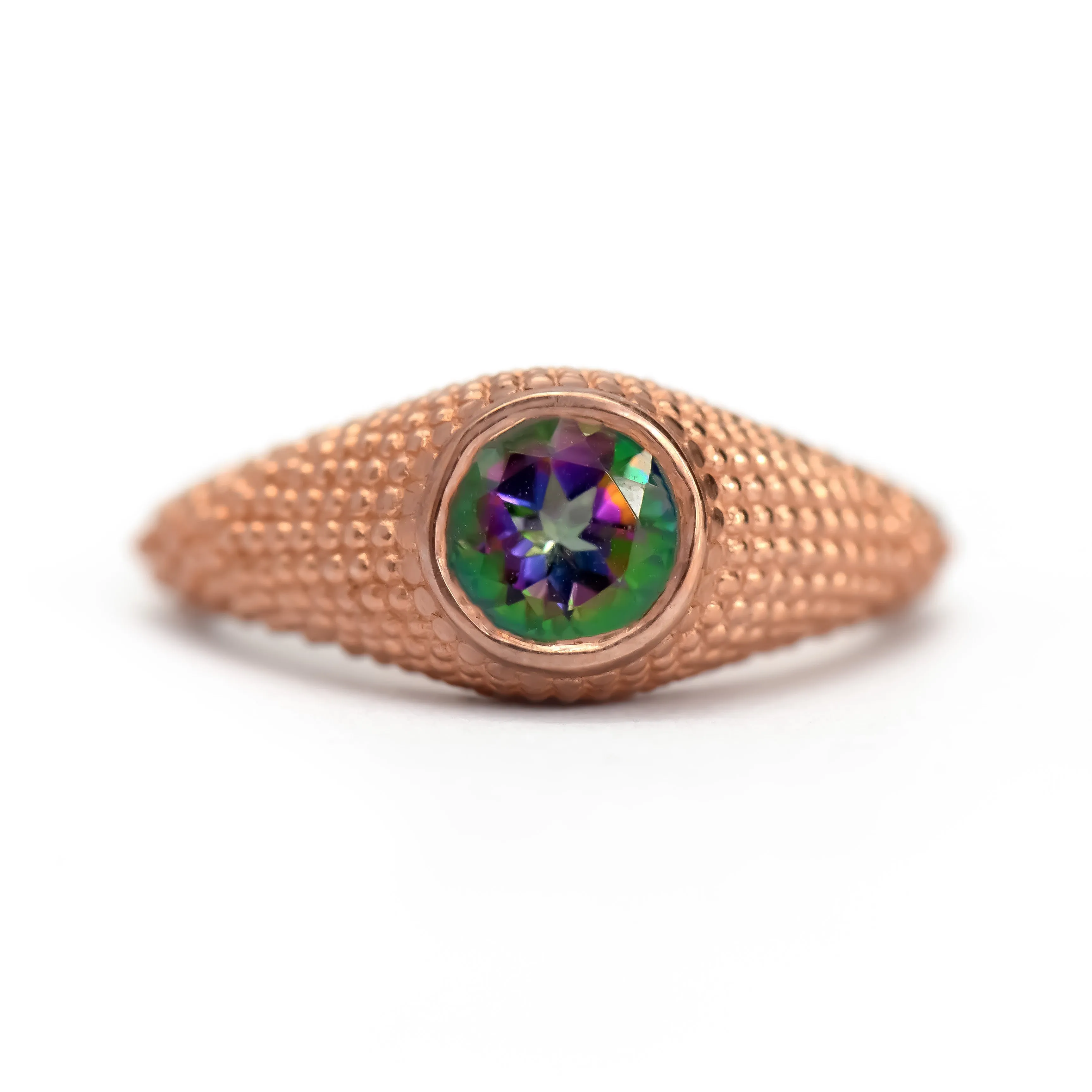 Nubia Round Mystic Topaz Rose Gold Ring Size 7.25US