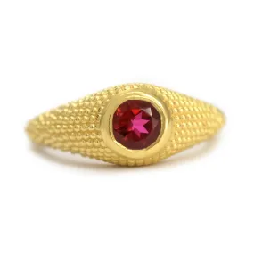 Nubia Round Red Topaz Yellow Gold Ring Size 7US