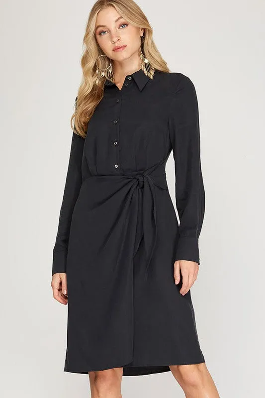 Odelia Side Tie Dress in Mocha