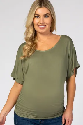 Olive Basic Fitted Dolman Sleeve Maternity Top