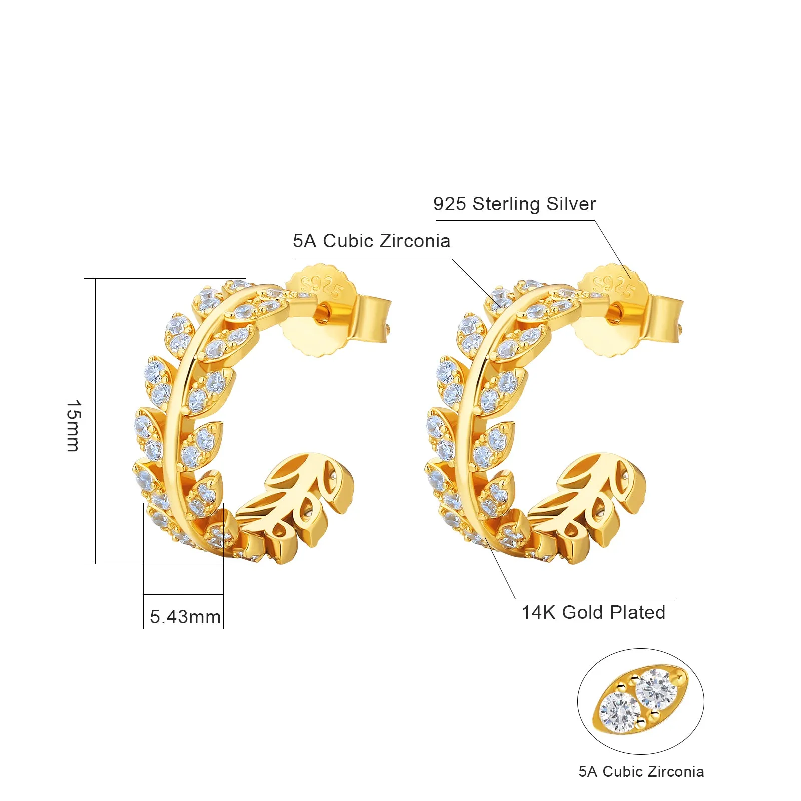 Olive Leaf Earrings Hoops for Women KRKC