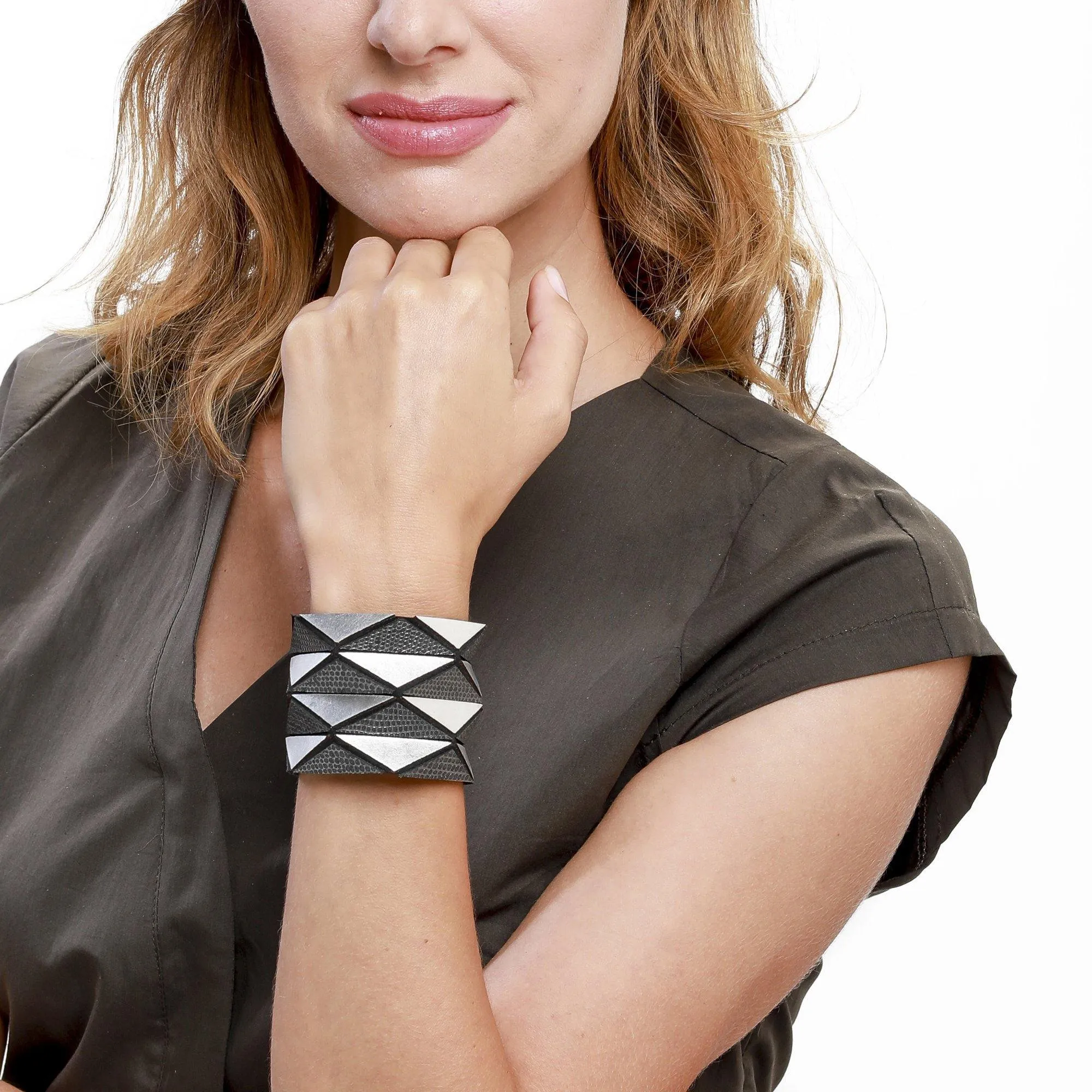 Origami B & W geometric leather bracelet