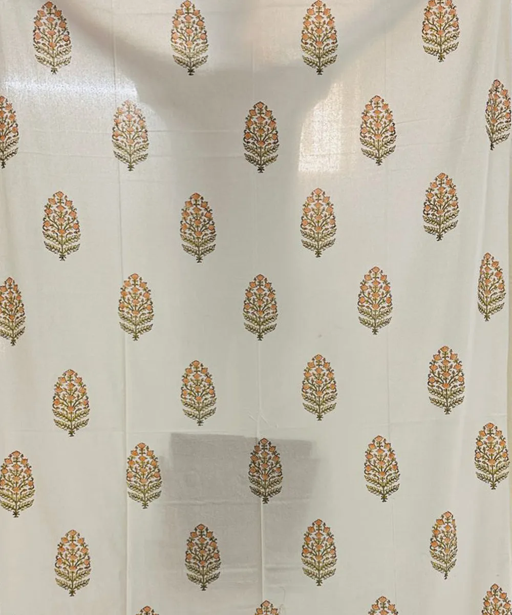 Peach hand sanganeri printed cotton door curtain set of 2