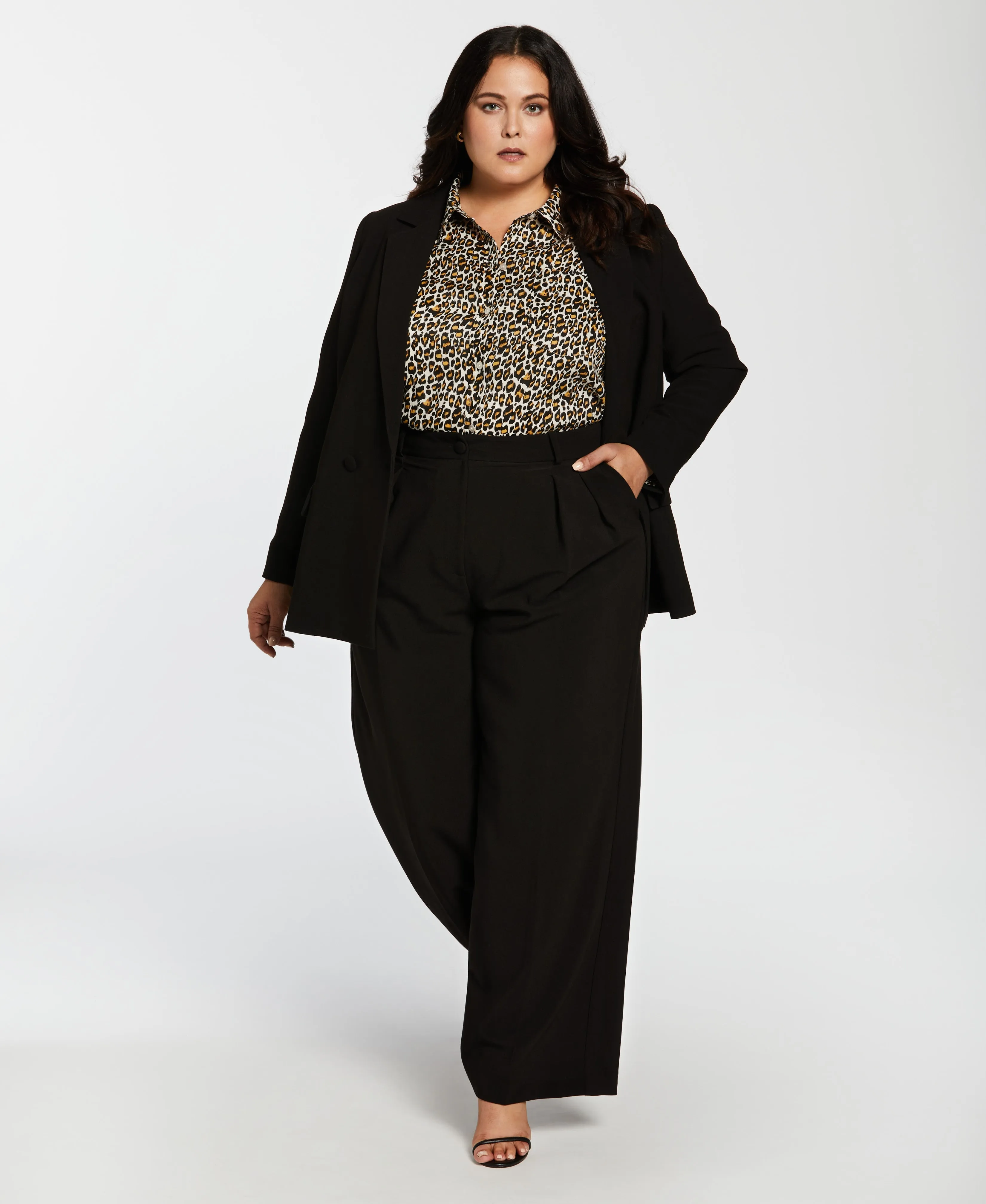 Plus Size High Rise Gabardine Wide Leg Pant