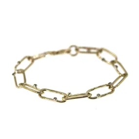 Polished Yellow Gold Link & Diamond Bracelet