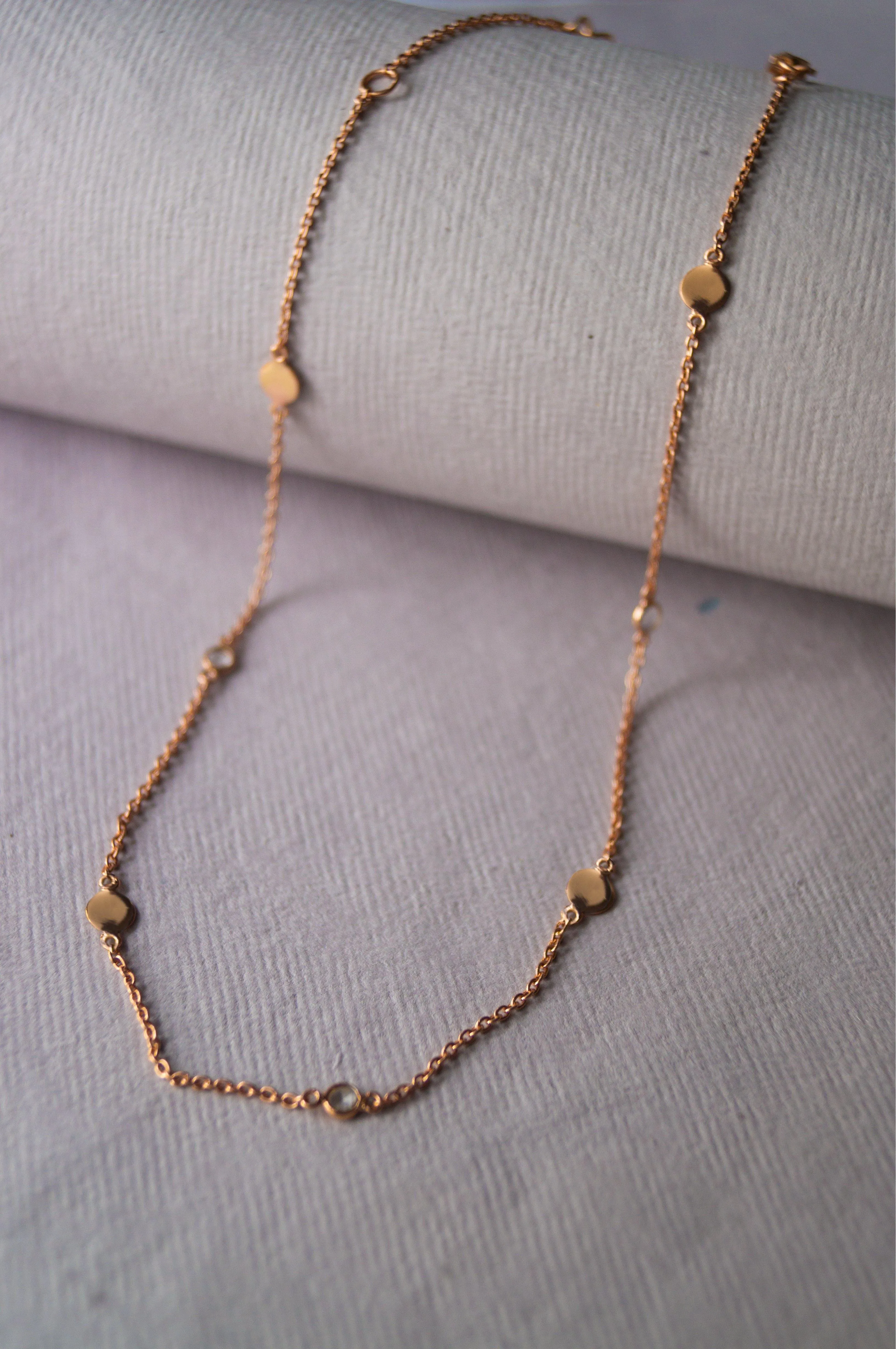 Retro Sparkle Station Rose Gold Plated Sterling Silver Chain Necklace