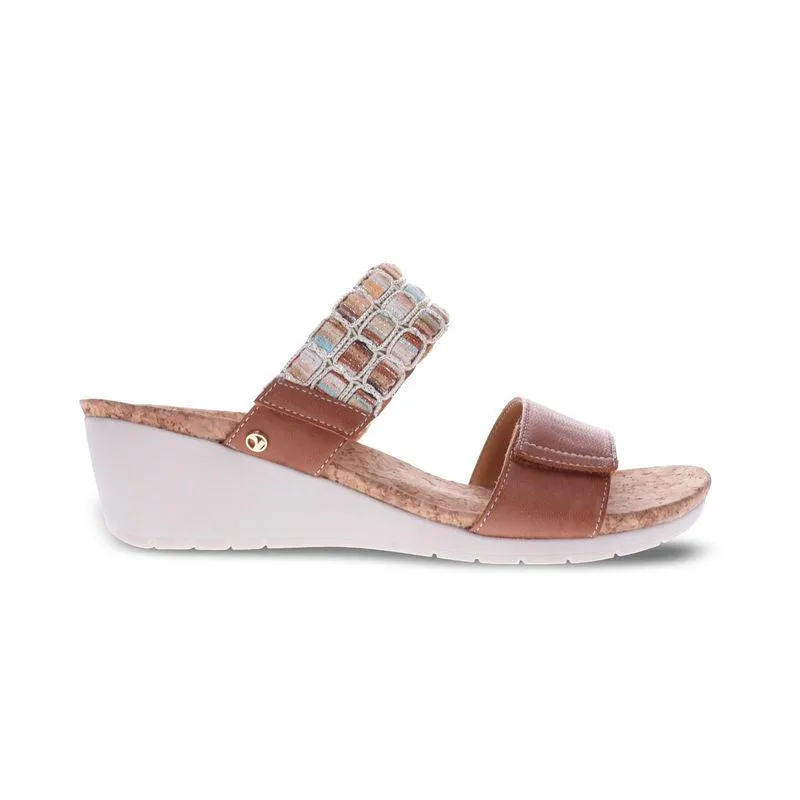 Revere Sorrento Cognac Leather Wedge Slide