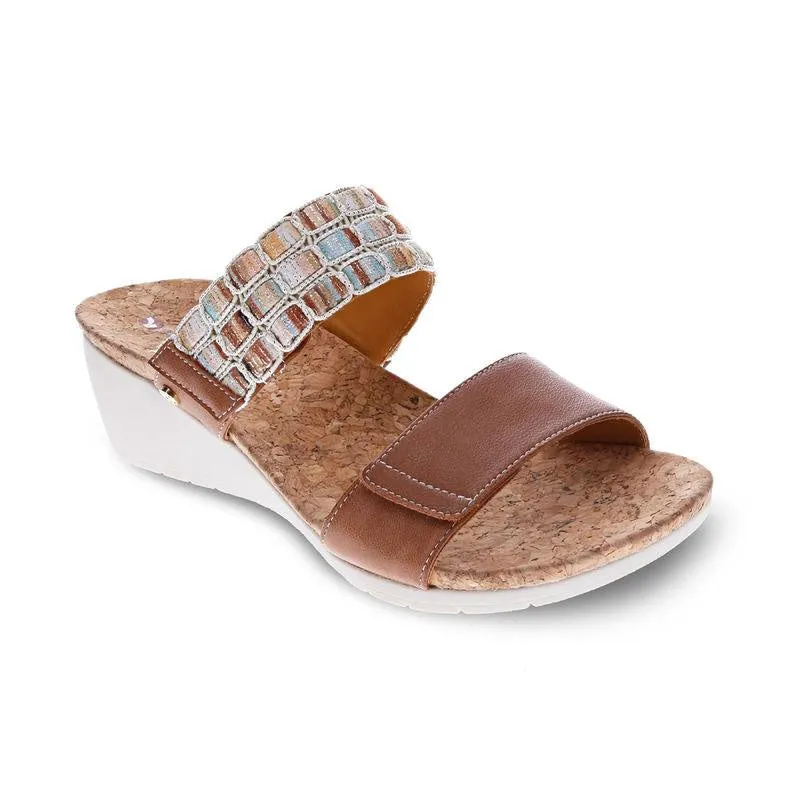 Revere Sorrento Cognac Leather Wedge Slide