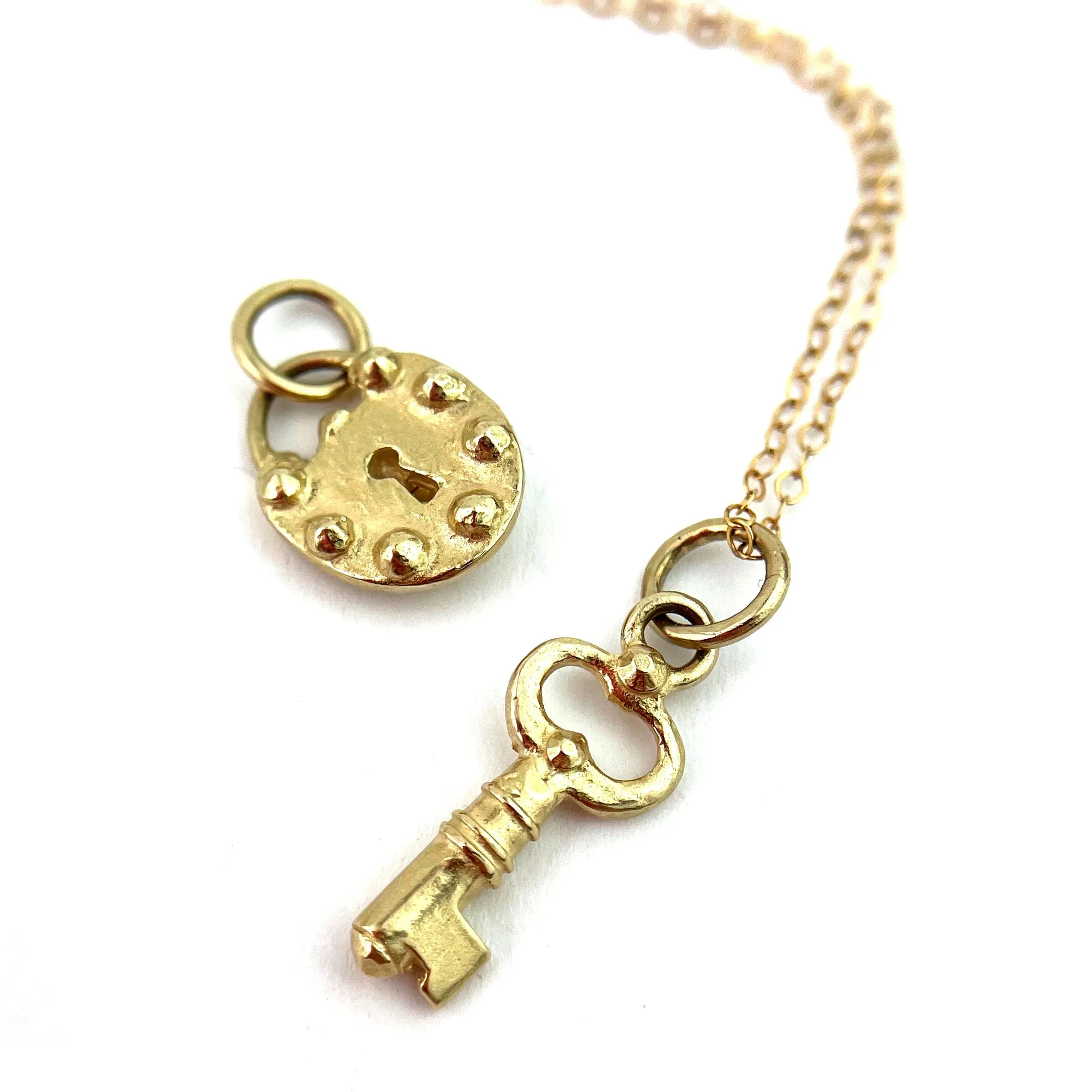 Riveted Lock Charm Necklace - Gold