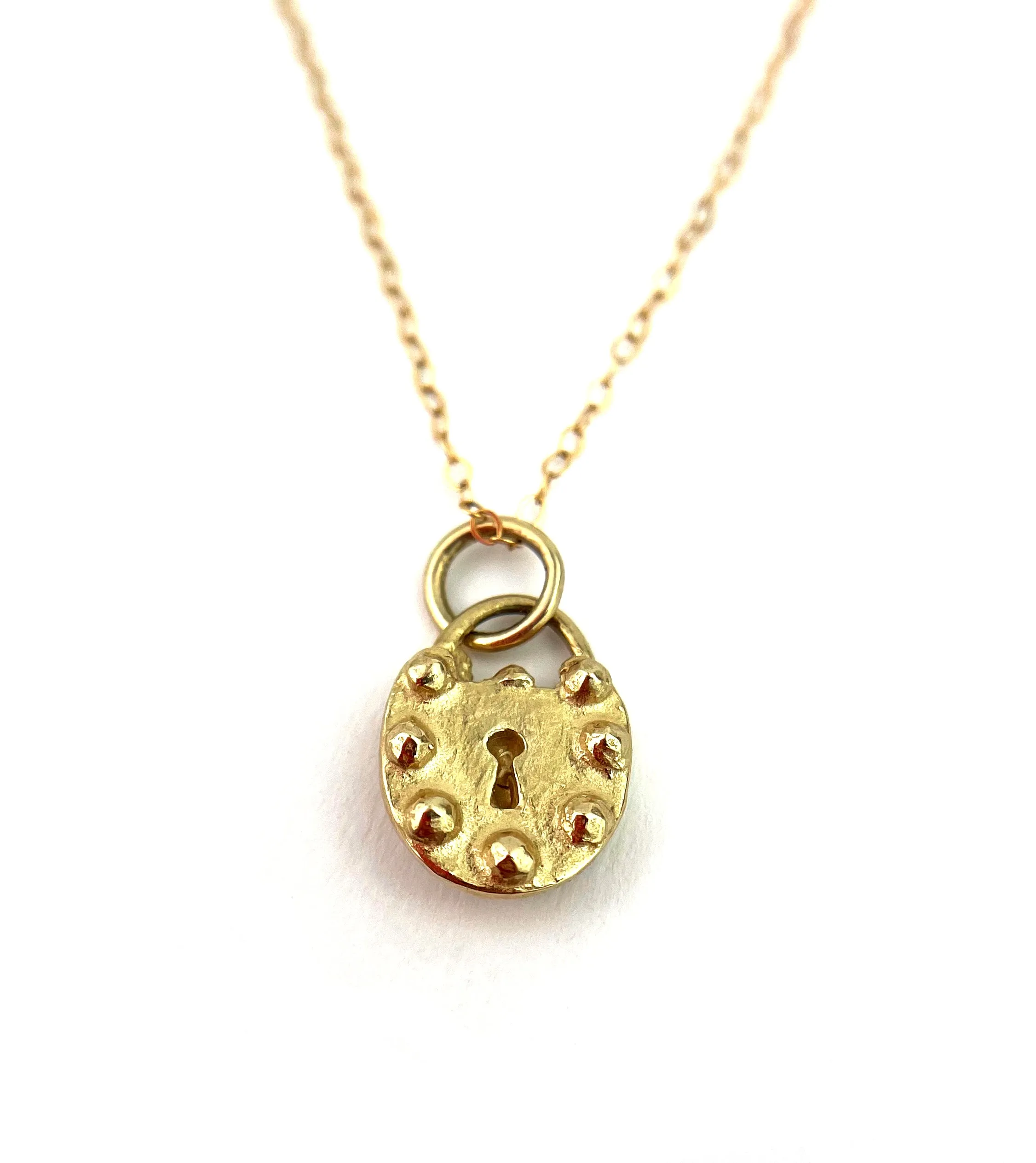 Riveted Lock Charm Necklace - Gold