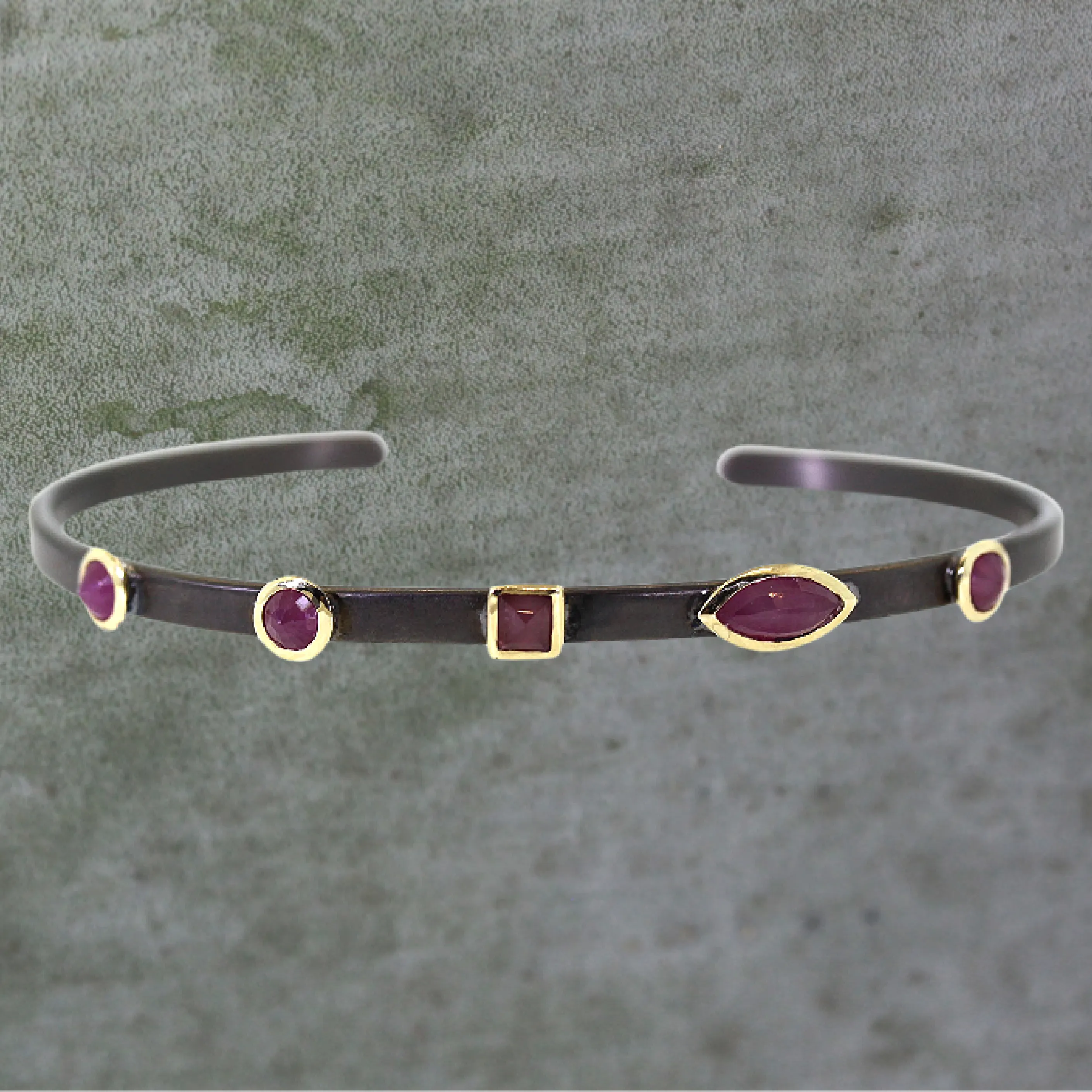 Ruby Bezeled Cuff Bracelet